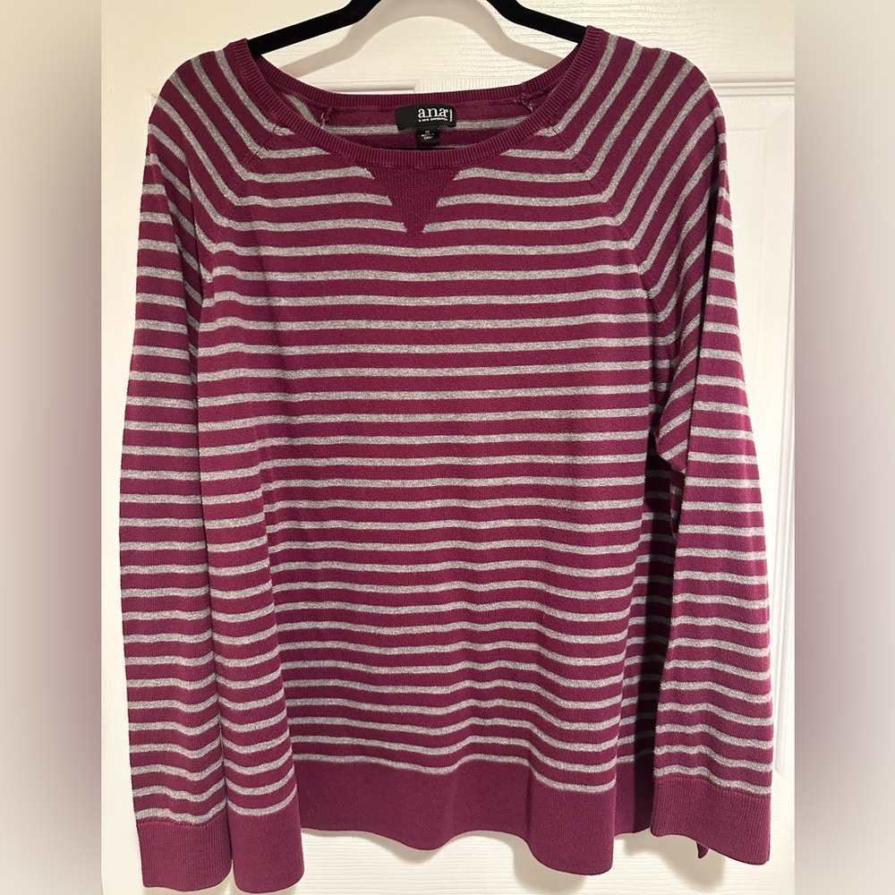 Ana 1X maroon and grey striped sweater